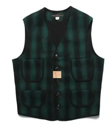 Retro Woollen Checked Suit Vest with Trim Fit - Men's Hunting Waistcoat