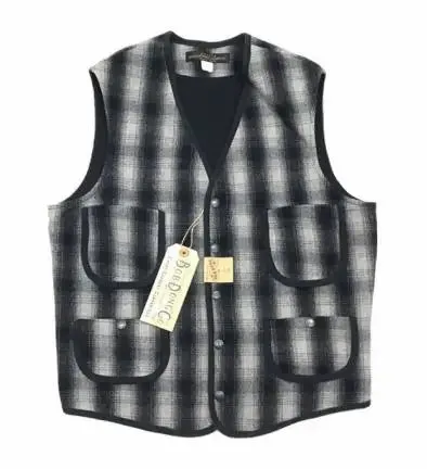 Retro Woollen Checked Suit Vest with Trim Fit - Men's Hunting Waistcoat