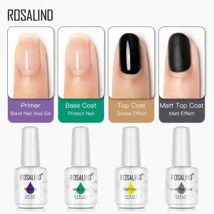 ROSALIND 4pcs/kit Gel Polish Kit Primer Base Coat Top Coat Matt Top Coat 15 ml/pc Bright For Nail Art Design