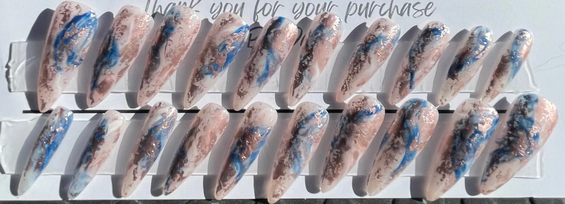 Set of 20 Hand Painted Long Stiletto Nails