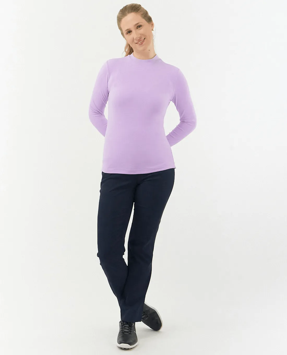 SIZE S - PURE GOLF Fern Super Soft Mock Neck Top 502 Lilac