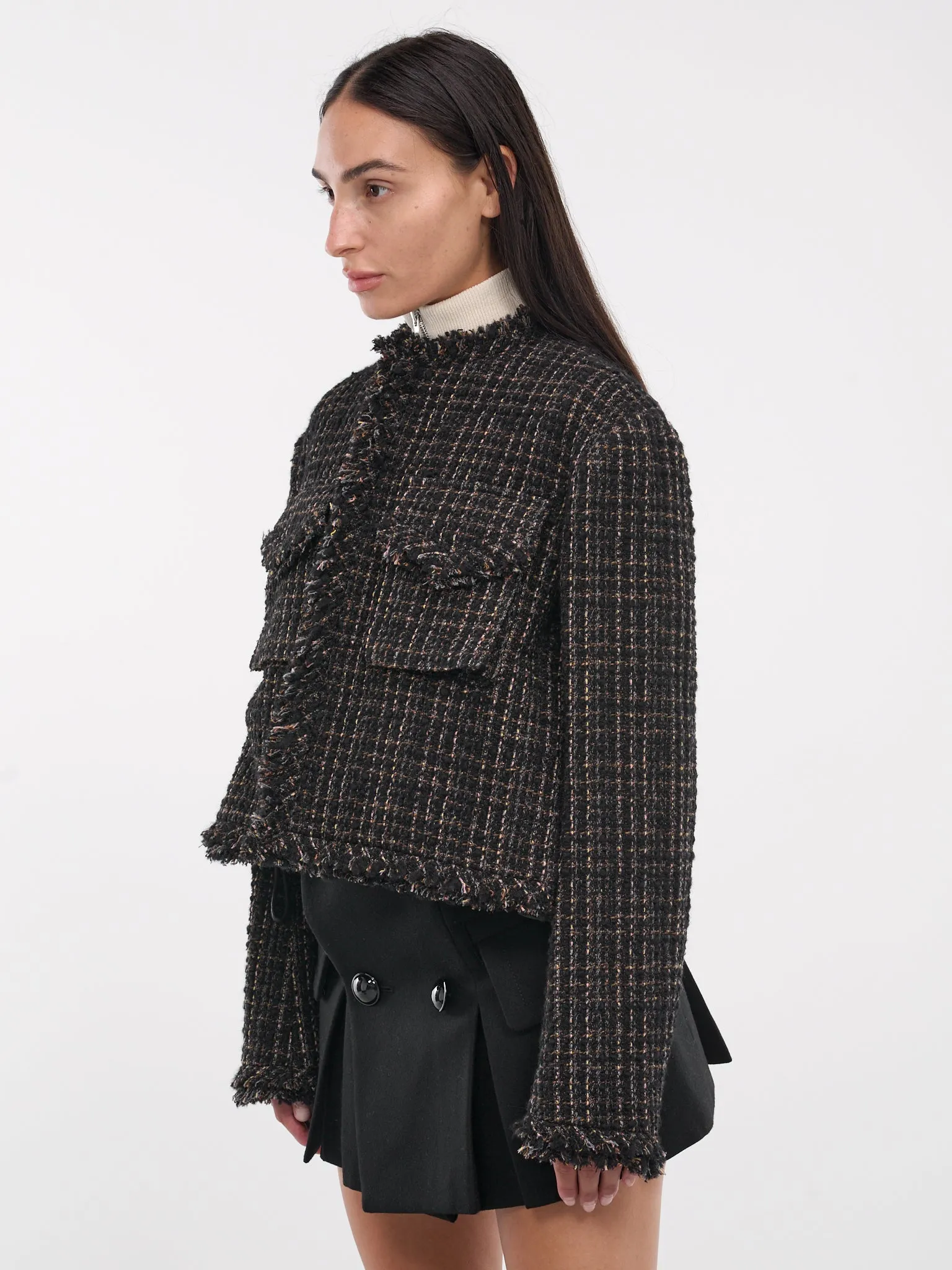 Tweed Puffer Jacket (24-07441-014-BLACK-BROWN)