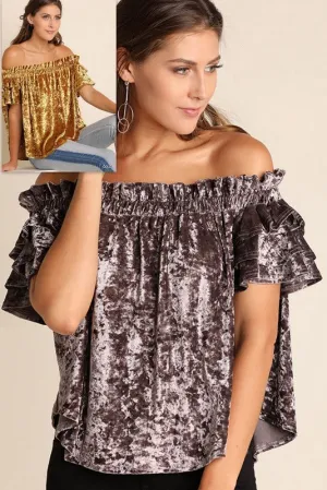 Umgee Layer Sleeve Velvet Top - Gold or Titanium