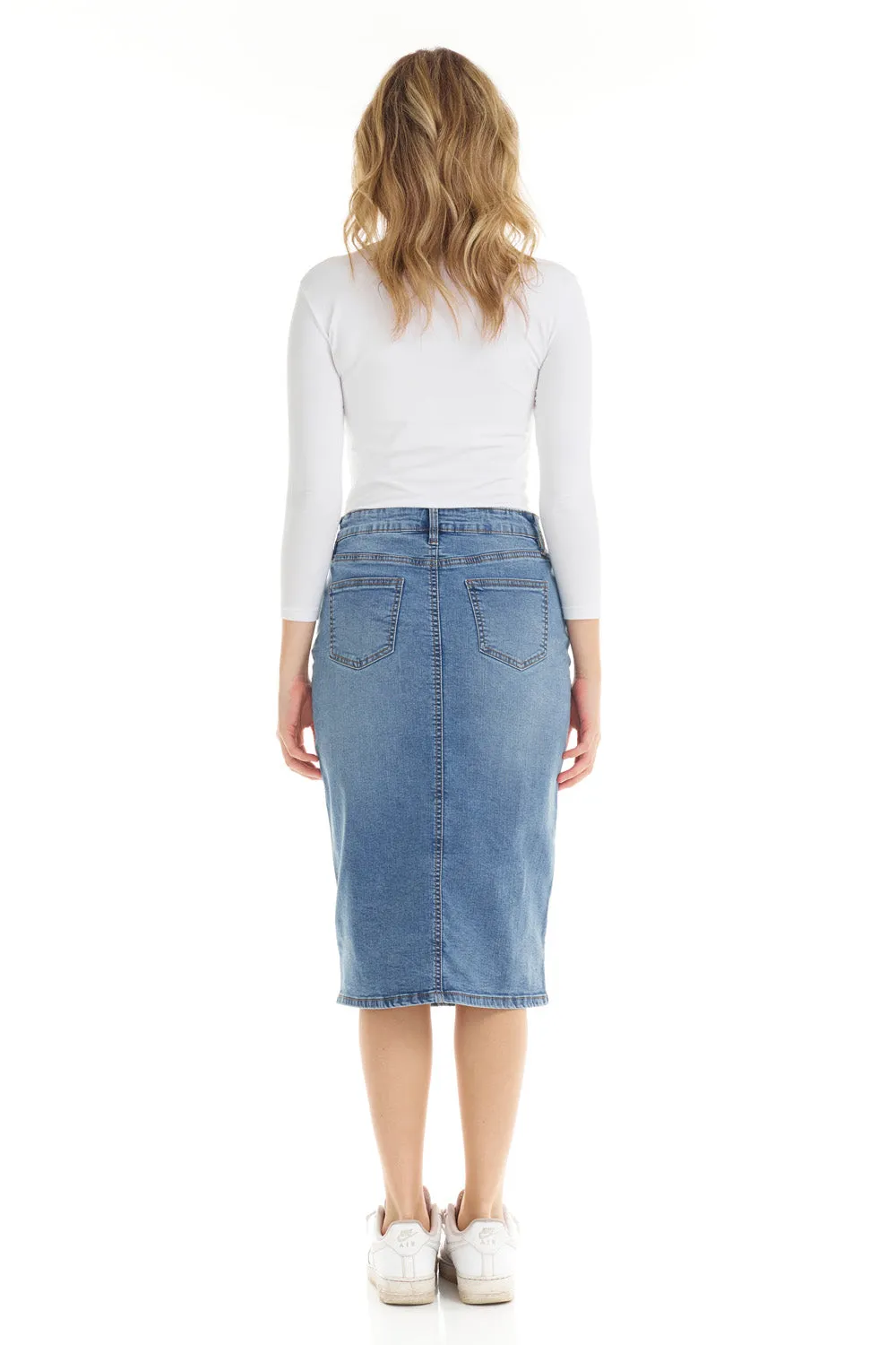 Vintage Blue Jean Below Knee Midi Pencil Skirt for Women 'Milan'