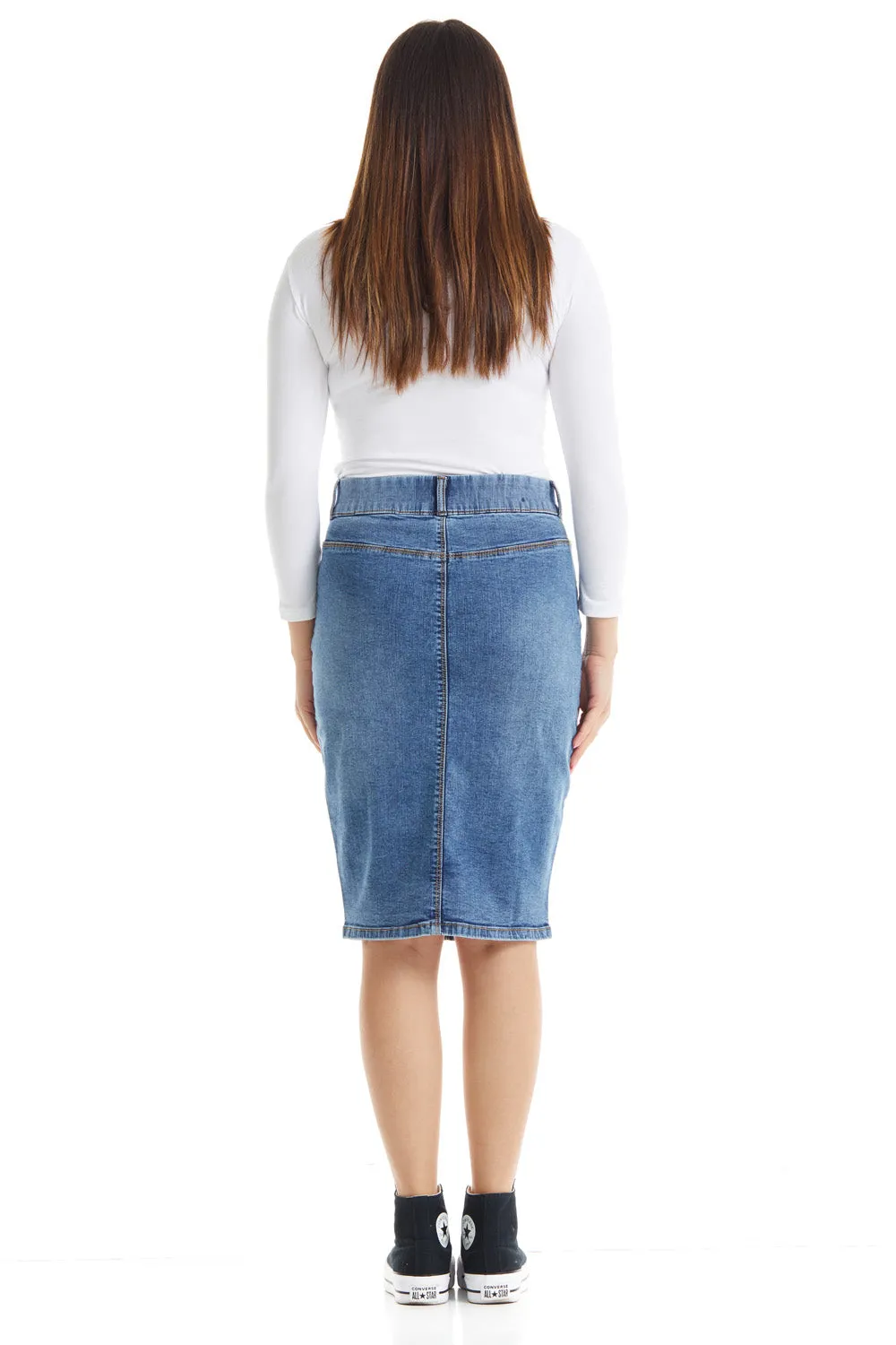 Vintage Blue Knee Length Denim Pencil Skirt for Women 'Brooklyn'