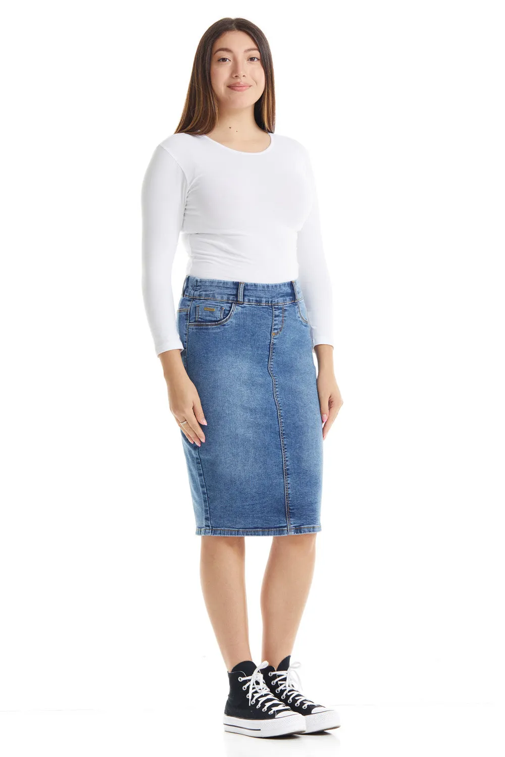 Vintage Blue Knee Length Denim Pencil Skirt for Women 'Brooklyn'