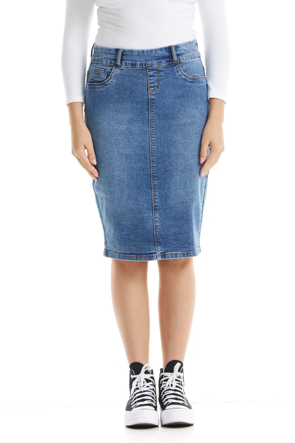 Vintage Blue Knee Length Denim Pencil Skirt for Women 'Brooklyn'