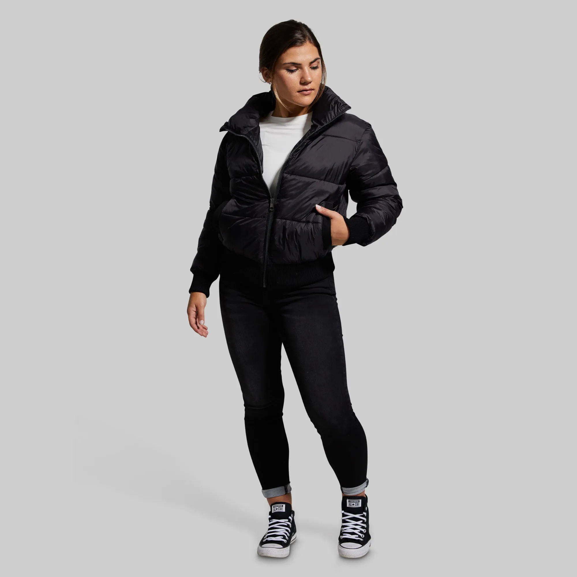 Warm Rush Cropped Puffer Jacket (Black)