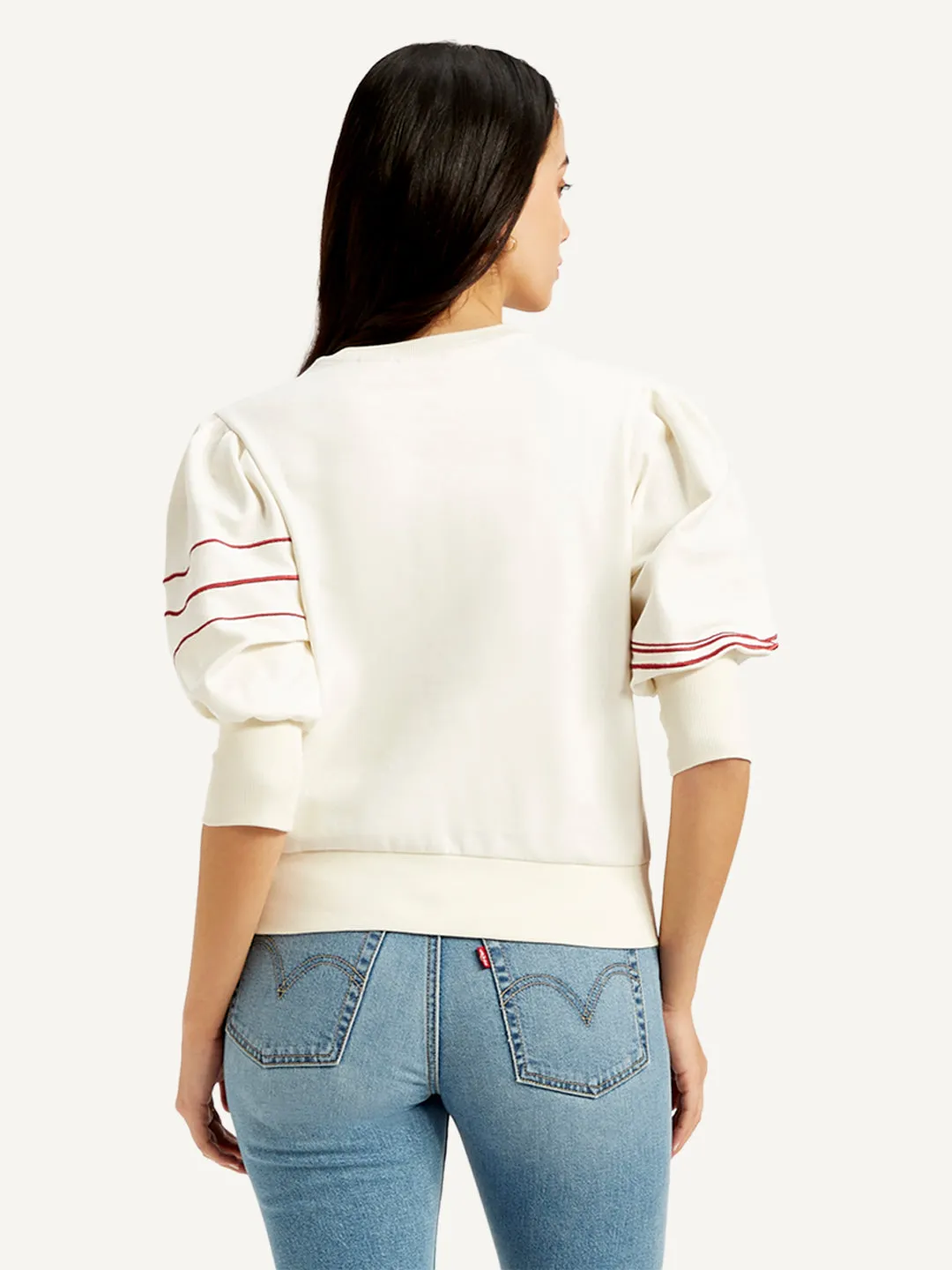 Women's Abstract Off-White Crew Neck Top