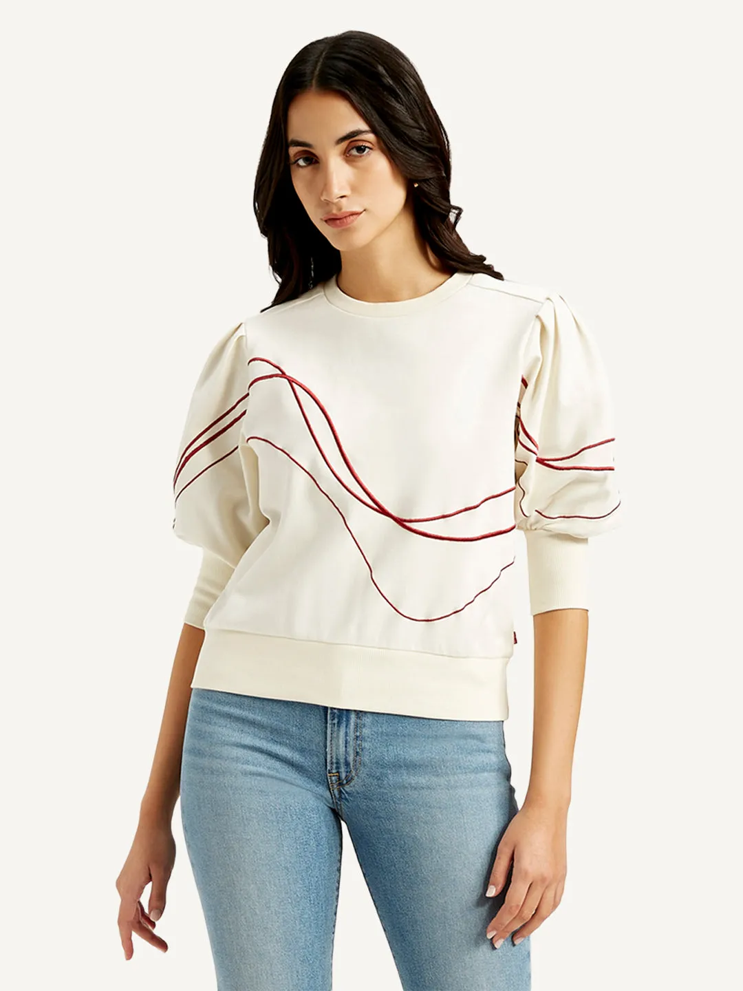 Women's Abstract Off-White Crew Neck Top