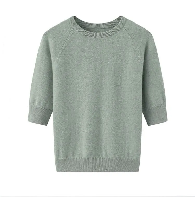 Women's cashmere crew neck T-shirt sweater