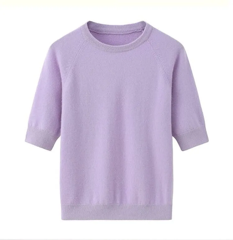 Women's cashmere crew neck T-shirt sweater