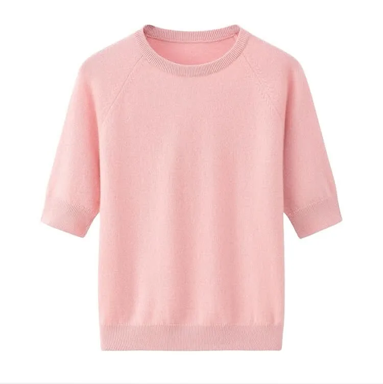 Women's cashmere crew neck T-shirt sweater