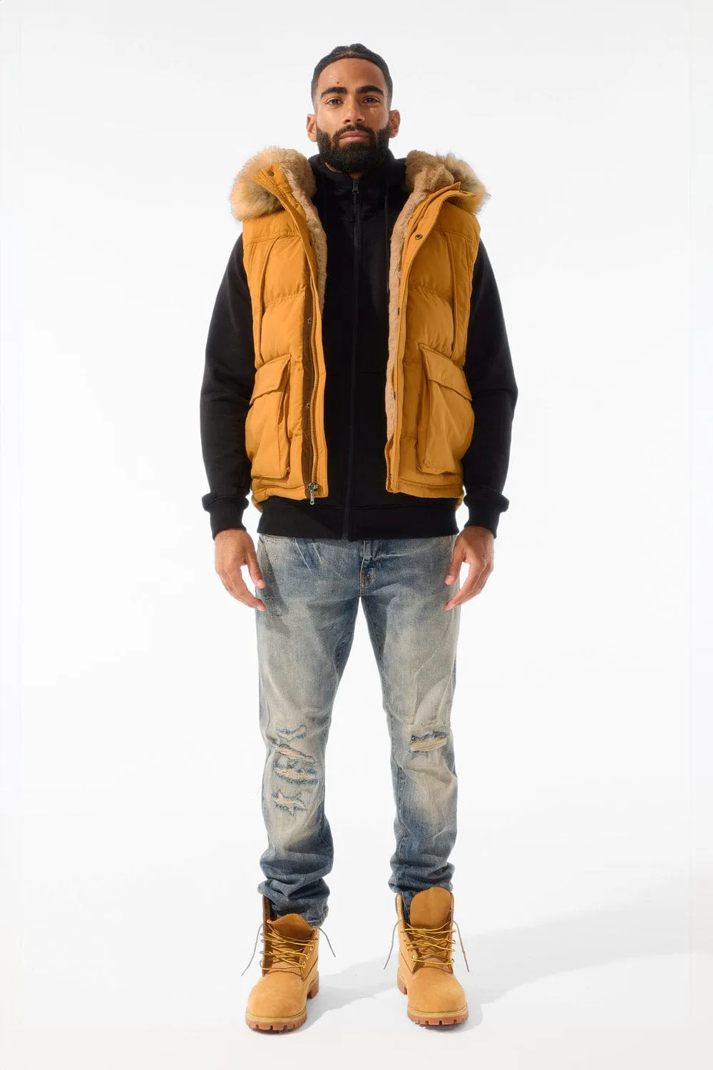 Yukon Fur Lined Puffer Vest (Wheat)